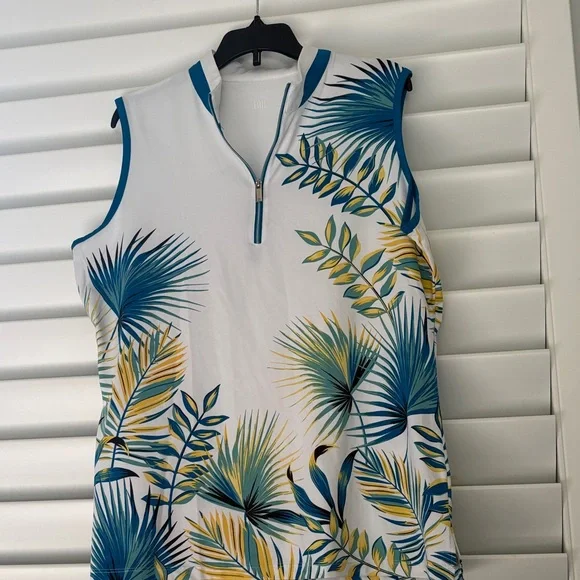 Tail Activewear Women's Sleevelless Tropical Leaf Print Golf Top: Sz: L; EUC - Picture 1 of 9
